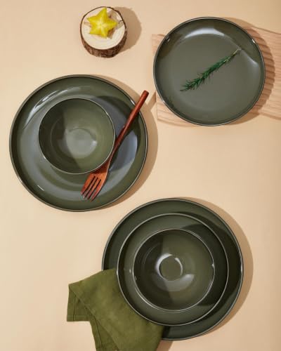 Image of Pokini Stoneware Dinnerware Sets for 4, 16pcs Plates and Bowls Sets Dishes