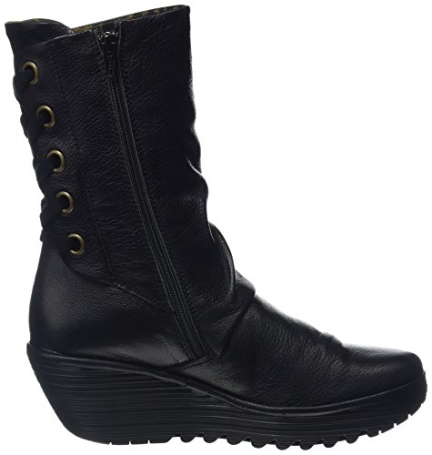 Fly London Womens Yada Wedge Heel Leather Black Mousse Mid Calf Boots - Mousse Black - 9 #TOP5