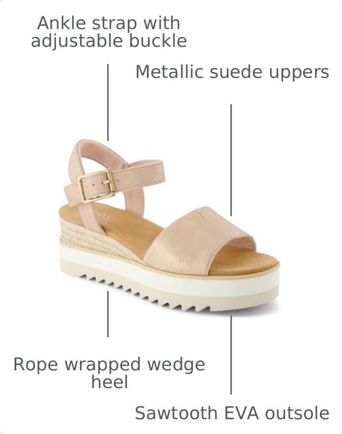 Image of TOMS Women's Diana Wedge Heel Sandal, Leather Upper, Rope-Wrapped Midsole, Adjustable Strap, Buckle, OrthoLite Insole