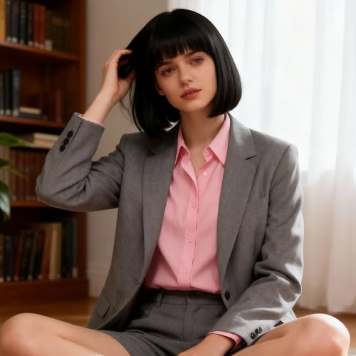 CATMEYE Schwarzer Bob-Perücke für Schwarze Frauen, 35 cm Natürlich Aussehendes Synthetikhaar, Verstellbare Atmungsaktive Haube,Kurze Perücke für Alltag & Cosplay Partys (Schwarz)