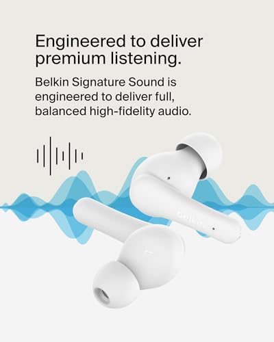 Image of Belkin Soundform Rhythm True Wireless Earbuds with Built-in Mic, 2-Device Connection, 28H Battery Life, IPX5 Water Resistance - Bluetooth Earphones for iPhone, Ipad, Galaxy, Pixel, & More - White