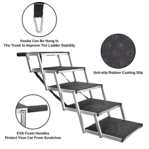 Dog Car Ramps For Large Dogs, Whdpets Aluminum Dog Stairs Support Up To 180Lbs, Foldable Pet Ladder Ramp With Nonslip Surface For High Beds, Trucks, Cars And Suv, 5 Steps #TOP3