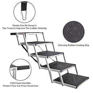   Dog-Car-Ramps-for-Large-Dogs-WHDPETS-Aluminum-Dog-Stairs-Support-up-to-180lbs-Foldable-Pet-Ladder-Ramp-with-Nonslip-Surface-for-High-Beds-Trucks-Cars-and-SUV-5-Steps