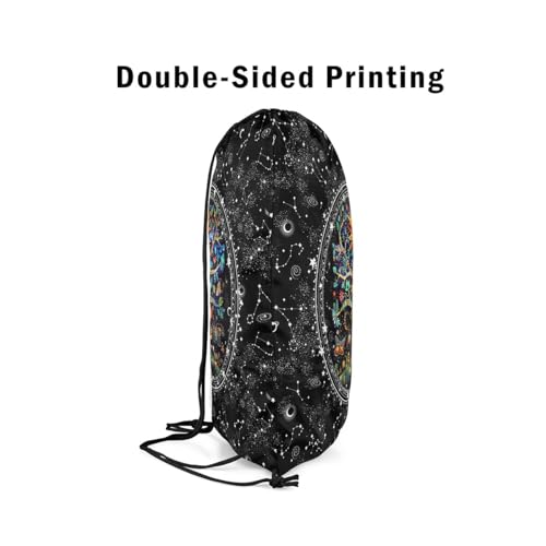Feelyou Boho Exotic Tree Gym String Bag Bohemian Life Tree Drawstring Backpack Sun Moon Drawstring Bags for Women Men Galaxy Astrology Space Waterproof Cinch Bag Size4