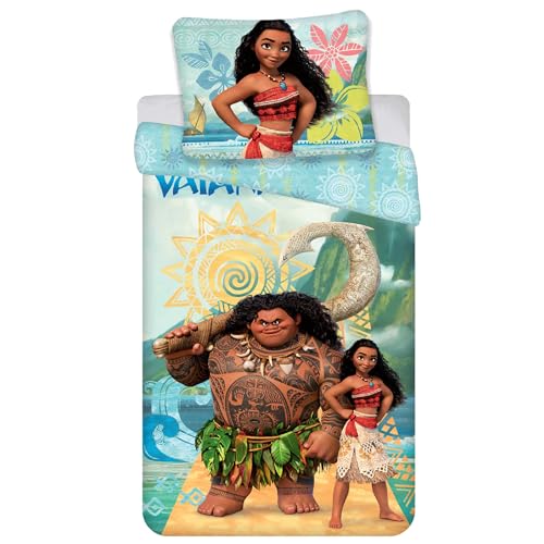 Disney Vaiana Housse de Couette réversible pour Enfant avec Fermeture éclair, 100% Coton, 140x200cm+70x90cm Oeko-TEX (H)