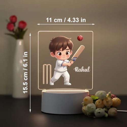 Image of SNAPTRAP LED Name Light Customized | Personalized Cricket Acrylic Lamp for Boys, Kids & Men | Custom Name Cricket Night Light | One Day & Test Cricket Jersey Designs | USB Room Decor Gift (Test)
