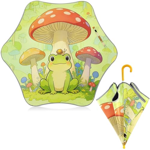 Paraguas para niños de 3 a 8 años con diseño de rana y cinta reflectante para lluvia