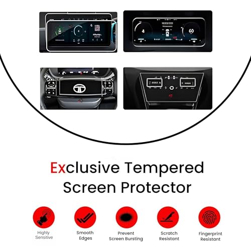 Image of Screen Guard For TATA NEXON 2023 | 10.25 INCH INFOTAINMENT [Round Corners] + STEERING + 10 INCH INSTRUMENT + AC PANEL Protector |Car Display Accessories [Not Tempered Glass]