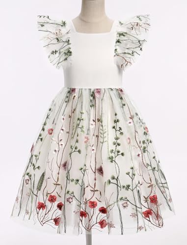 IMEKIS Toddler Kids Girl Princess Dress Boho Backless Butterfly Floral Embroidered Tulle Birthday Pageant Fairy Dress4