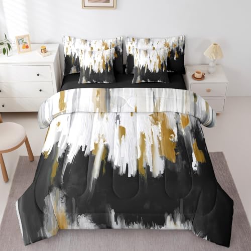 Erosebridal Black Grey Watercolor Comforter Set King 7 Pieces Grunge