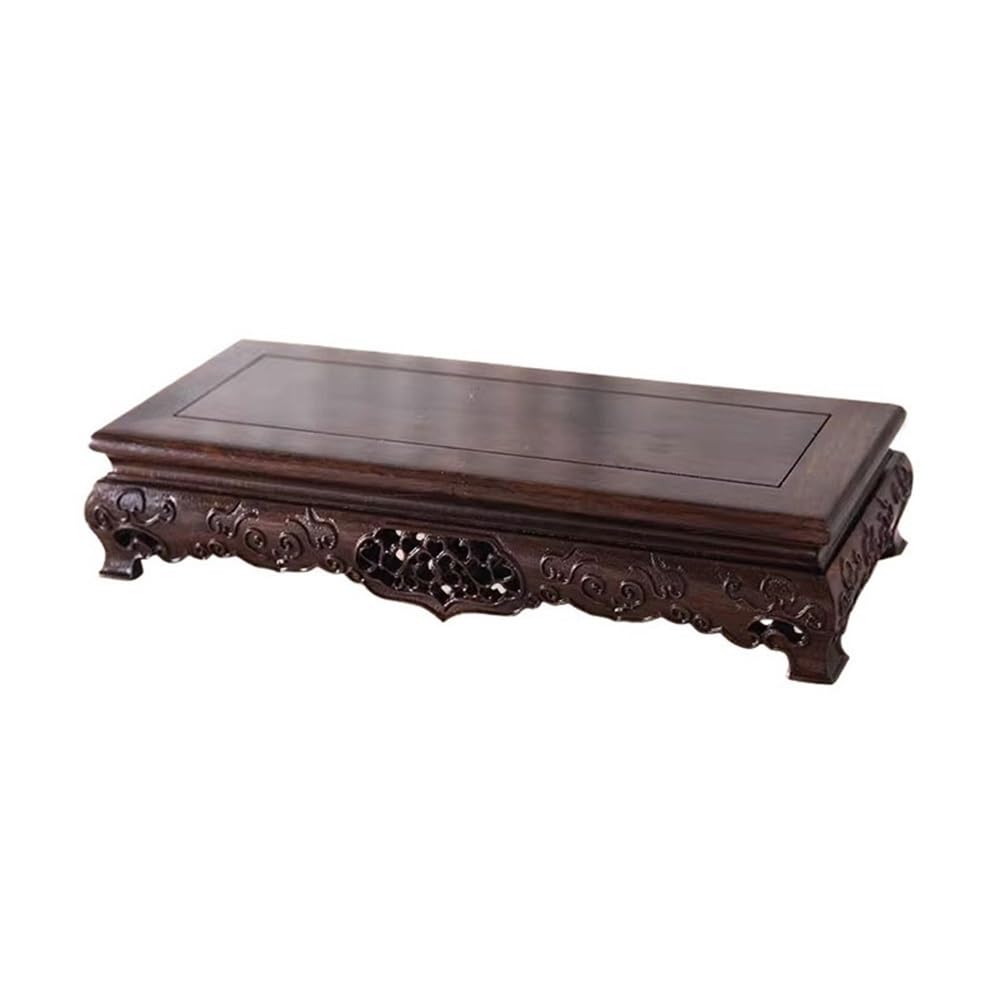 Mesa de exhibición de bonsáis Base Rectangular de Madera de ébano Soporte Tallado Ahuecado Grande