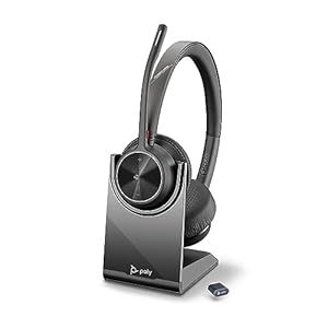 Poly Voyager 4320 UC Wireless Headset & Charge Stand – Stereo Headphones w/Noise-Canceling Boom Mic – Connect PC/Mac/Mobile via Bluetooth -Works w/Teams (Certified), Zoom