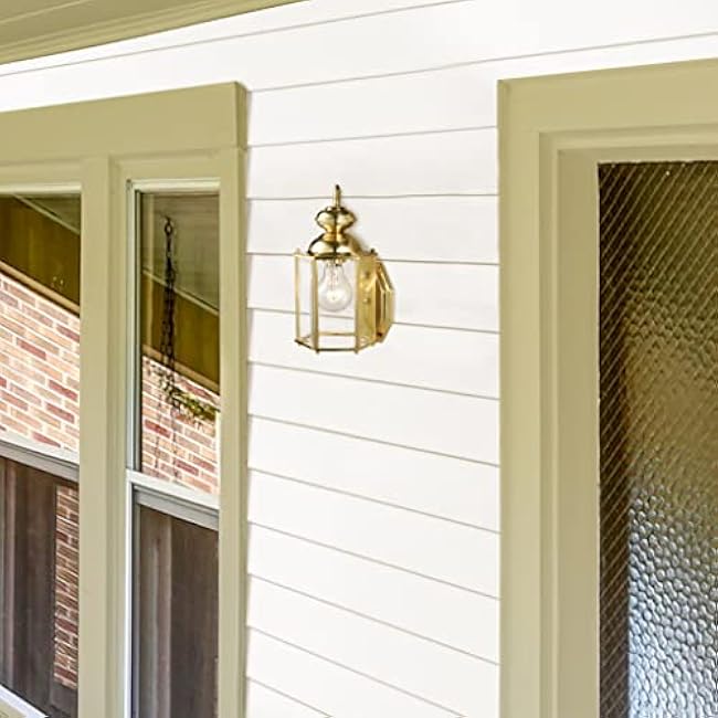 Design House 501833 Augusta 1-Light Traditional Indoor/Outdoor Wall Light Dimmable Clear Glass for Entrance Porch Patio, Solid Brass