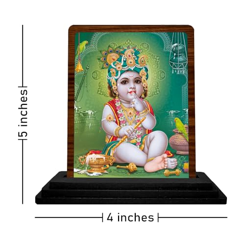 Image of Panchmukhi Hanuman Wooden Idol - Glossy Finish 5x4in | Murti for Car Dashboard & Home Temple | Perfect Small Statue for Door Entrance & Puja | Enhance Spaces (bal Gopal 1)