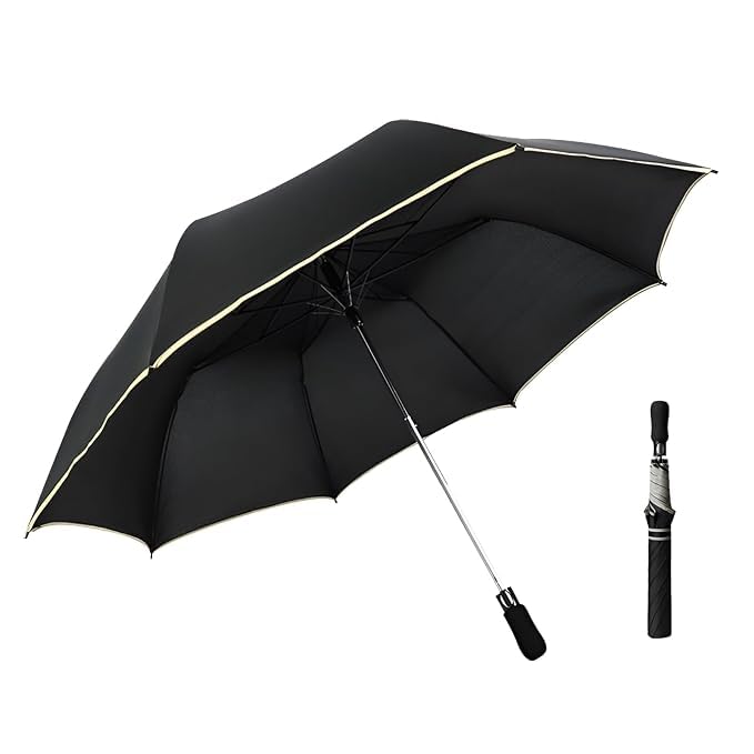 Black Automatic Folding Umbrella | 3 Fold One-Touch Open Windproof Waterproof | UV Protection Compact Umbrella for Men & Women | Portable Sun & Rain Umbrella for Office, Travel & Outdoor Use.-image-8