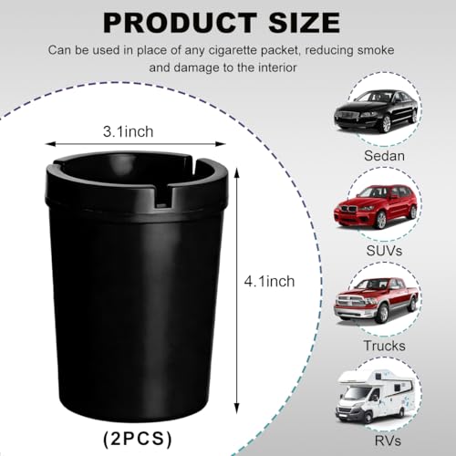 Image of Ohleats 2 PCS Car Ashtray, Smokeless Smellproof Windproof Self-Extinguishing Auto Ashtray, Portable Mini Vehicle Cigarette Trash Can Fits Most Cup Holder for Home Office, Car Accessories (Black)