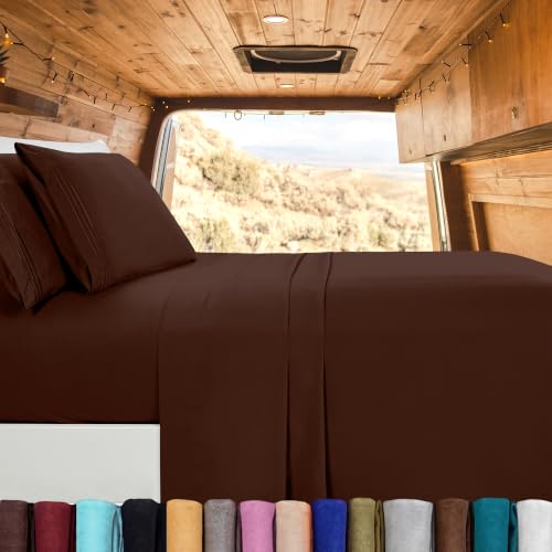 Image of Elegant Comfort Luxury 1500 Premium Hotel Quality Microfiber 4-Piece Sheet Set - Wrinkle Resistant, All Around Elastic Fitted Sheet, Deep Pocket up to 16 inch, RV Short Queen, Brown