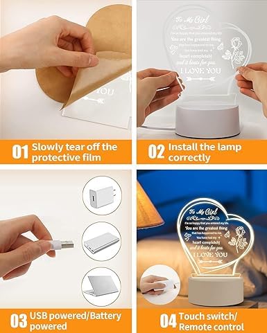 Image of Valentine's Gift for Girlfriend, Wife - Special Acrylic Night Light Bedside Lamp for Birthday, Anniversary - Presents for Fiance