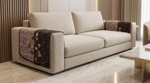 Image of KINGLY Quilted Velvet Sofa Cover Coffee Brown 2 Pc Arm Cover Anti Skid Pipe