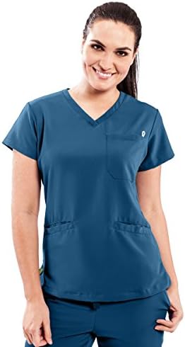 ave Women’s Medical Scrub Top, Berkeley ave, V-Neck Scrub Shirt, 2 Pockets, Wrinkle Resistant, Great for Nurses, Caribbean Blue, 2X-Large