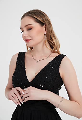 Udora Crystal Rhinestone Necklace Earrings Bracelet Jewelry Set Wedding Prom (Rose Gold) #TOP2