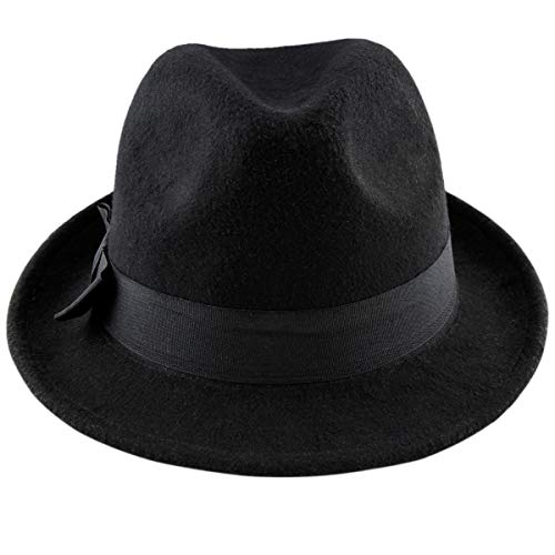 KYEYGWO Fedora-Hut Mode Filz Gangster Hüte für Herren und Damen, Panama Hat Trilby Mütze Breiter Krempe Dress Hut Schwarz Winterhut Casual Mafiahut