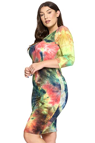 Image of ICONOFLASH Women's 3 /4 Sleeves Midi Bodycon Dress Crew Neck Fitted Dresses with Plus Size Options