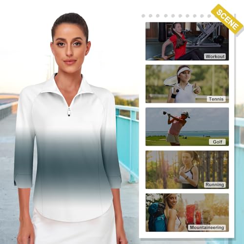 Image of Cucuchy Style Womens Golf Shirt 3 /4 Sleeve Quarter Zip Workout Tennis Tops Quick Dry UPF 50+ Shirts
