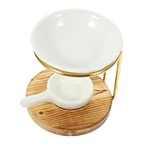 SOLUSTRE Keramik Duftlampe Holzsockel Aromatherapie Ölbrenner Teelichthalter für Schlafzimmer...