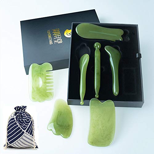 Yuyongtang 7 Pieces Gua Sha Scraping Massage Tool,Natural Resin Guasha Tool Massage Tools Set For Face Back And Neck Release,Reduce Muscle Pain,With Storage Bag (Green) #TOP3