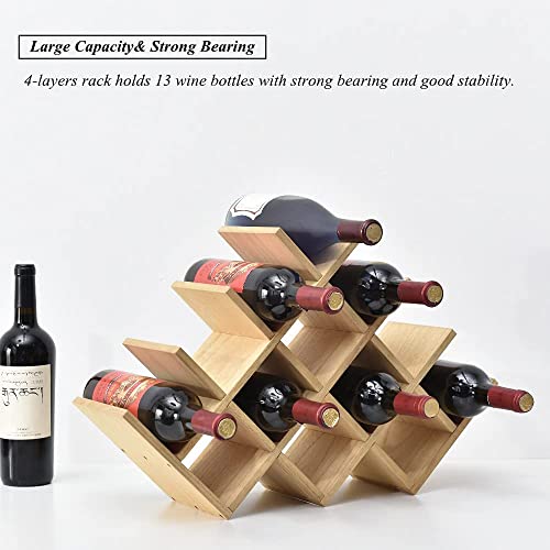 KIRIGEN Wooden 13-Bottle Wine Rack, Nature Wood 4-Tier Wine Display Rack/Free Standing and Countertop Wine Storage Shelf - Image 3