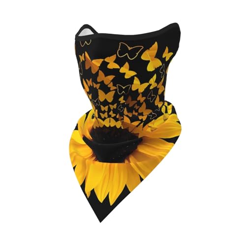 POEZJZW Bandana con estampado artístico de mariposas y girasoles, bufanda para la cara, calentador de cuello, multifuncional, sin costuras