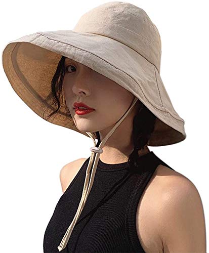 DRIONO Wide Brim Bucket Hat - UPF50+ Protection Travel Beach Sun Hat with Semi-Rigid Adjustable Foldable Brim -Wheat