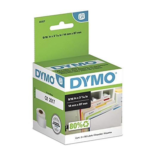 DYMO Authentic LW 1-Up File Folder Labels DYMO Labels for LabelWriter Label Printers White 9/16" x 3-7/16" 2 Rolls of 130 (260 Total)
