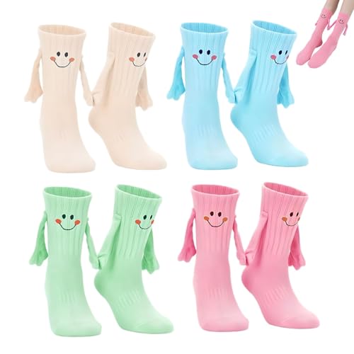 agogue 4 pares de calcetines magnéticos con las manos, para parejas, familias y amigos (rosa, amarillo, azul, verde), azul, Talla única