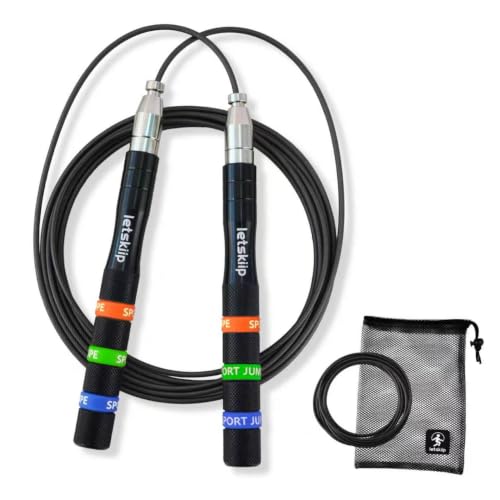 Letskiip Self-Locking Aluminum Speed Jump Rope, 2 Cable Set(Orange/Green/Blue)