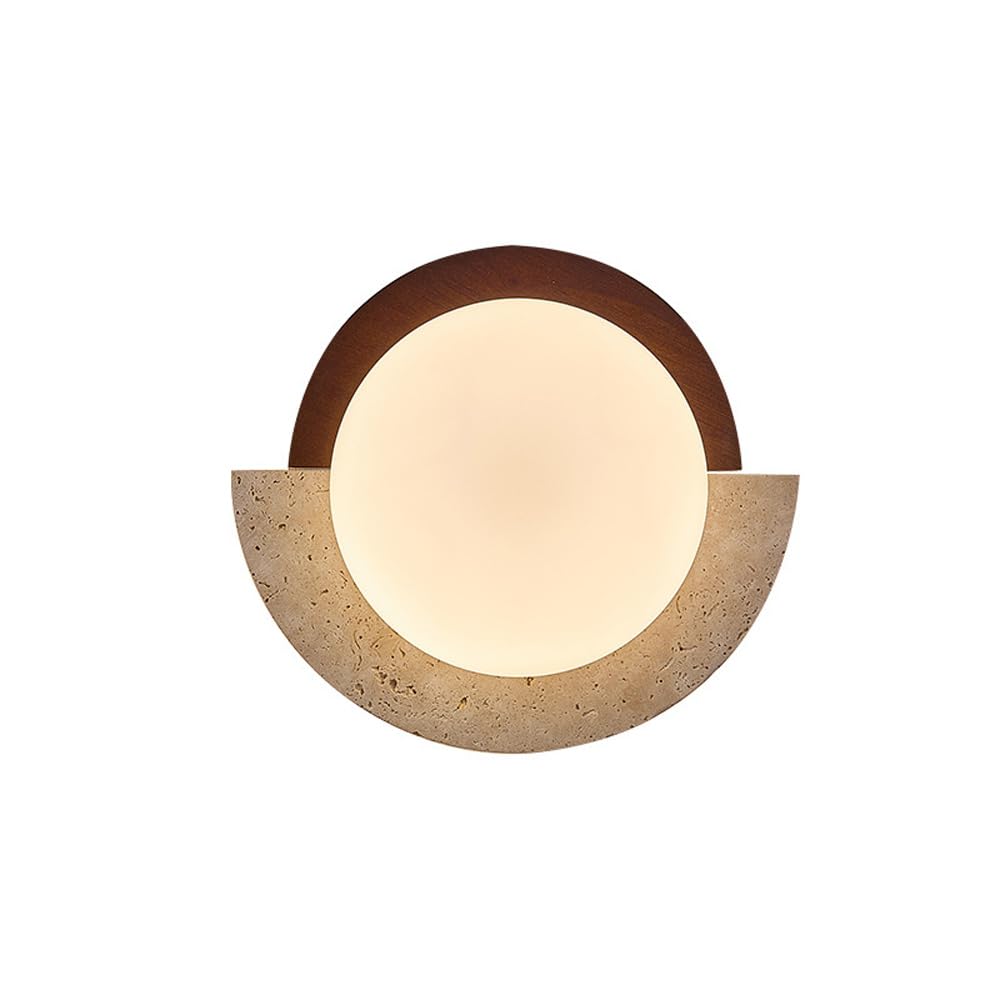 Modern and Simple Round Interior Stone Wall Sconce 9.8in Natural Yellow Travertine Wall Lamp Warm Light 3000K LED Wall Light Fixtures Home Art Decoration Lighting