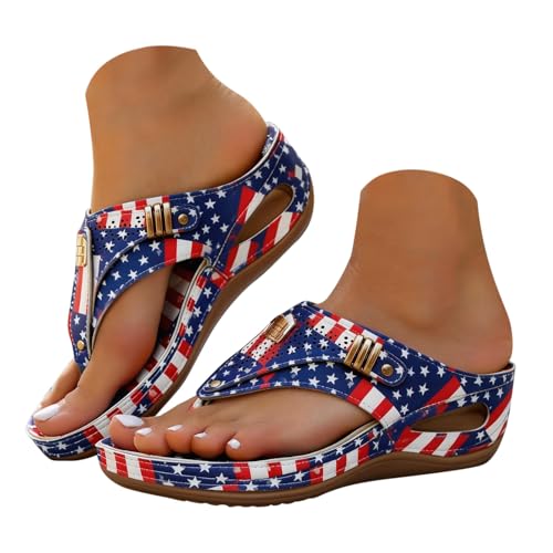Gkeoshab Women's American Flag Flip Flops with Wedge Sole