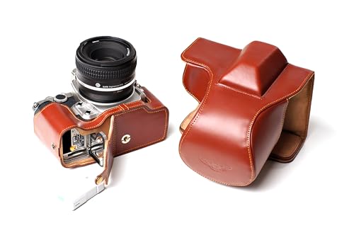 Étui en cuir véritable fait à la main Nikon DF contre rayures objectif 50 mm marron