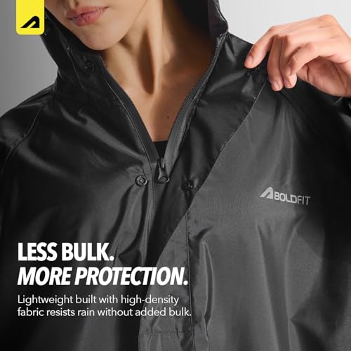 Image of Boldfit Rain Coat Poncho for Men & Women Waterproof Unisex Full Length Poncho, Top Easy Adjustable, Waterproof Outdoor Rainwear- Black, OneSize