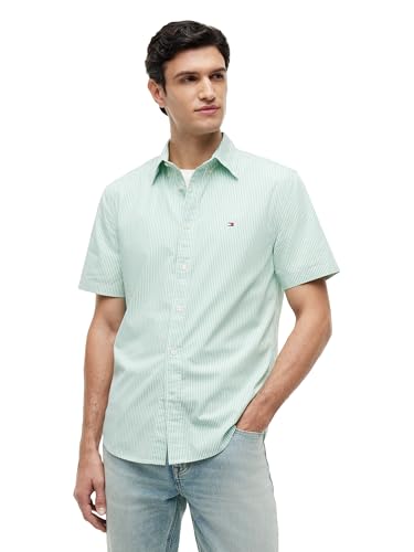 Image of Tommy Hilfiger Men's Short Sleeve Poplin Shirts in Regular Fit, Men's Button Down Shirts