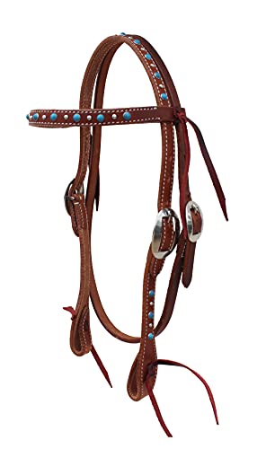 CHALLENGER Horse Western Pony Tan Leather Bridle Headstall Turquoise Stones 78RT22TN