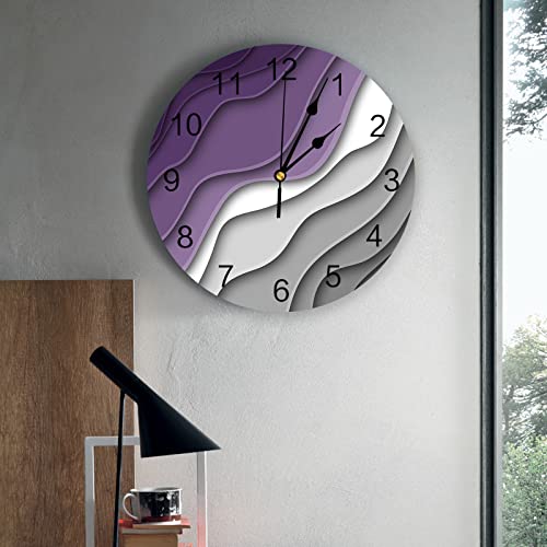 Infinidesign Purple Grey Modern Geometric Pvc Wall Clock Silent Non-Ticking Battery Operated Clocks, Round Clock For Home Living Room Office School Kitchen Bedroom Wall Decor 10 Inch Abstract Beach #TOP3