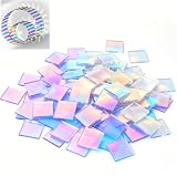 GEEKHOM 100PCS Acryl Mosaiksteine zum Basteln - 3x3 cm Regenbogen Hologramm Acrylplatten, Irisierende Glasfliesen Alternative für Tischdekoration, Wandkunst, Untersetzer, Raumgestaltung