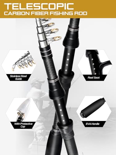 Ehowdin Fishing Pole Kit, Carbon Fiber Telescopic Fishing Rod and Reel Combo with Spinning Reel, Line, Bionic Bait, Hooks and Carrier Bag for Adult Teens Beginners (1Pack 6.89ft) - image 3