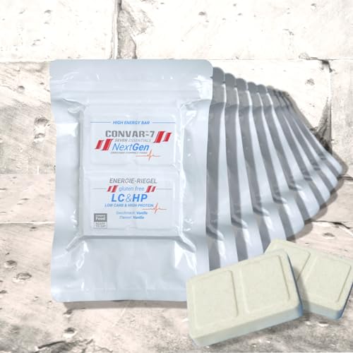 CONVAR-7 Pack Low Carb & High Protein barrita energética para actividades deportivas y al aire libre, alimento para situaciones de emergencia ración de supervivencia. Sabor crocante/vainilla, larga co