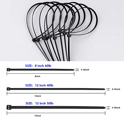 120 Pack 12 Inch Cable Zip Ties, Multi-Purpose Cable Ties, Self-Locking Tie Wraps 40Lb Uv Resistant Black Cable Ties For Indoor Outdoor Home Office Garden (Black) #TOP2