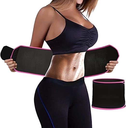 GRACE GUTSSweat Belt, Stomach Belt for Men and Women Non-Tearable, Sauna Belt Waist Trainer, Sweat Belt for Men and Women, Black & Pink, Free Size