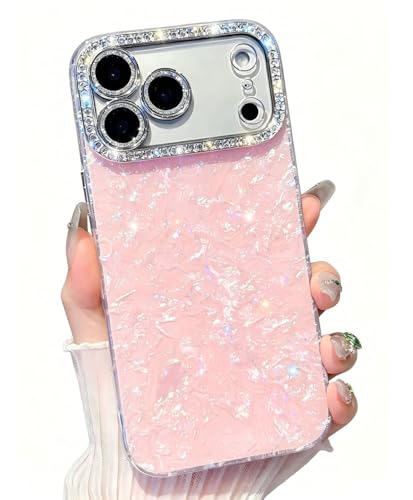 Coque iPhone 16 Pro Max rose de luxe antichoc souple avec perles colorées