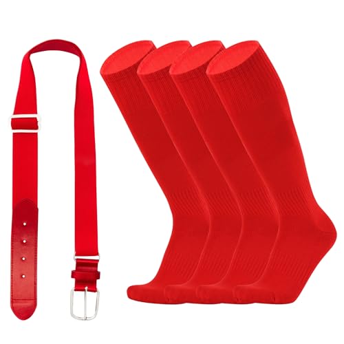 ZXOLDZX Kids Youth Baseball/Softball Socks and Belt Combo Set for Boys Girls (US Alpha One Size Regular Red)